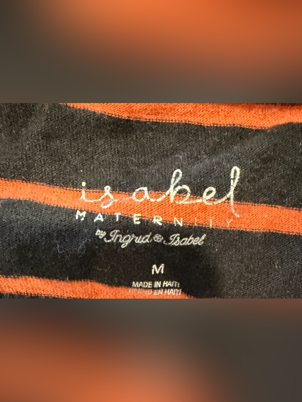 Isabel Maternity Medium Black Orange Stripe Long Sleeve Top Stretch Fall Basic - Picture 8 of 8